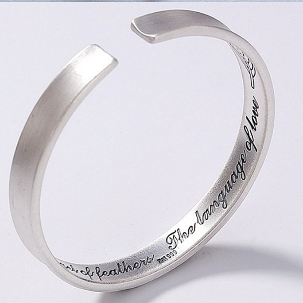 NEW Unisex 999 Silver Etched Feather Cuff Angel Cuff Adjustable Bracelet - Picture 11 of 14